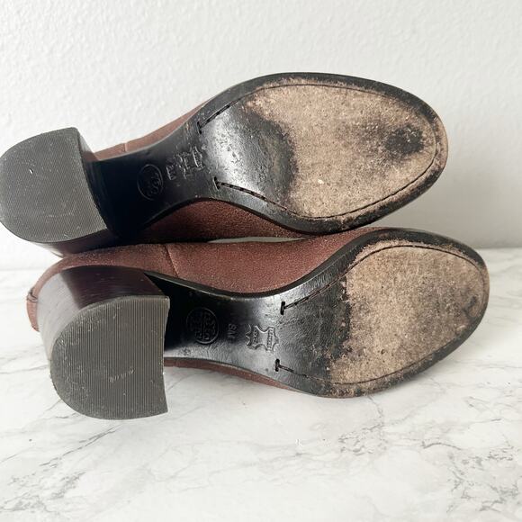 Tory Burch Margaux Brown Distressed Leather Pull on Ankle Boots Women’s Size 8 - Picture 12 of 15